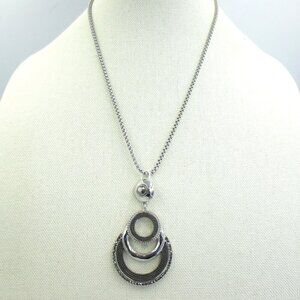 Chico's Mesh Inserts Adjustable Pendant Necklace Silvertone Modern NWT